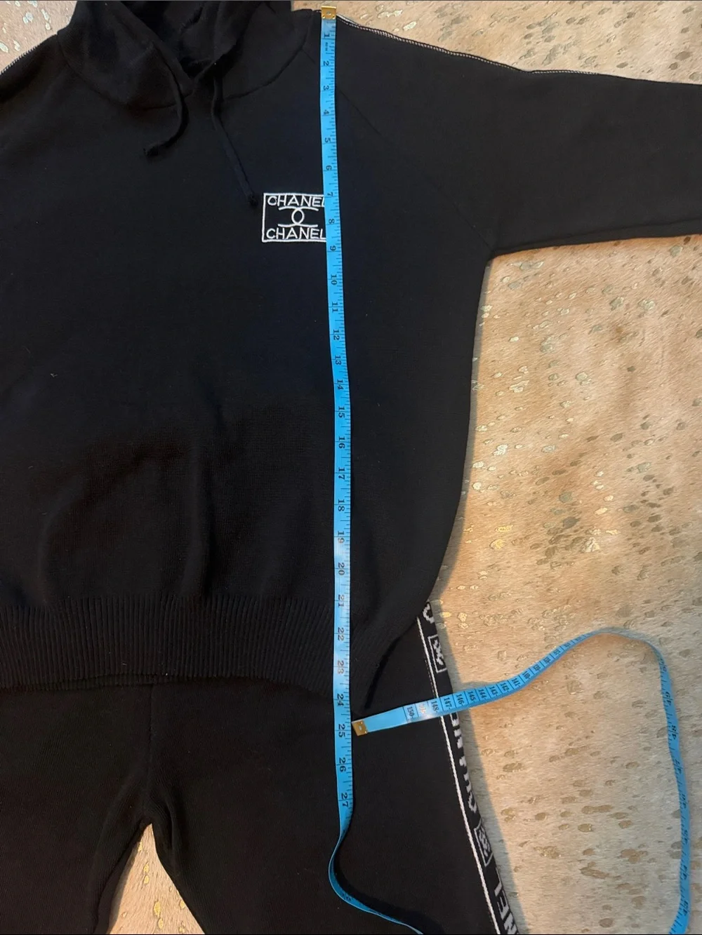 CHANEL Black Logo Tape Hoodie & Joggers Sweater Set